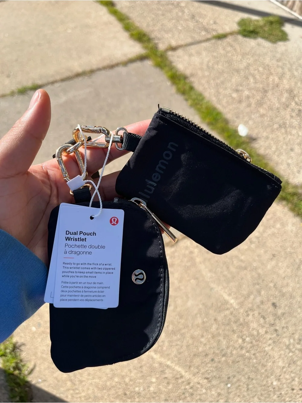 lululemon Black Dual Pouch Wristlet with Branded Strap
